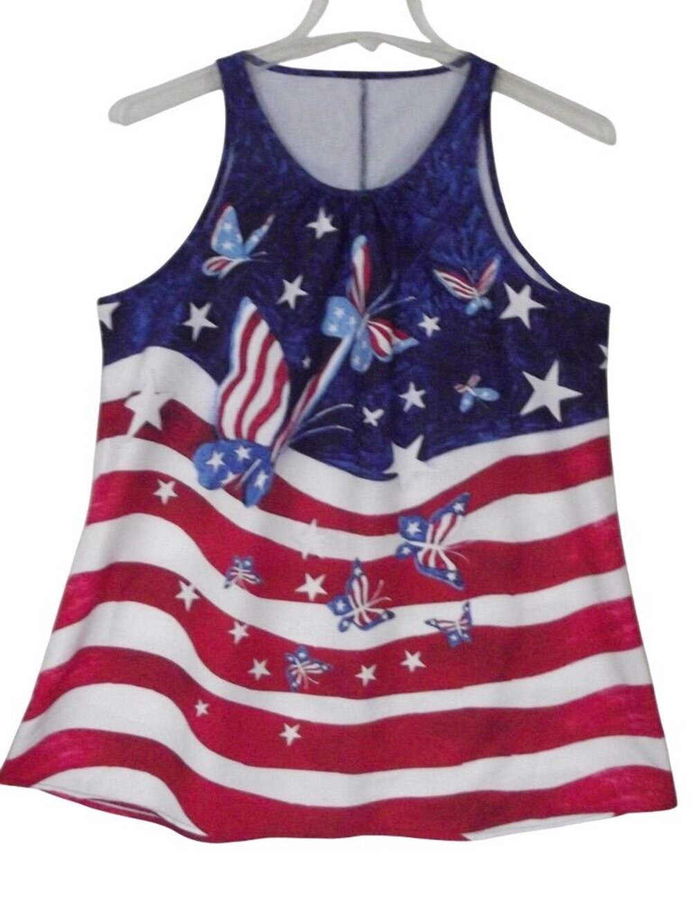 Patriotic Butterflies Tank Top Womens 1XL long tunic Americana Stars Stripes red